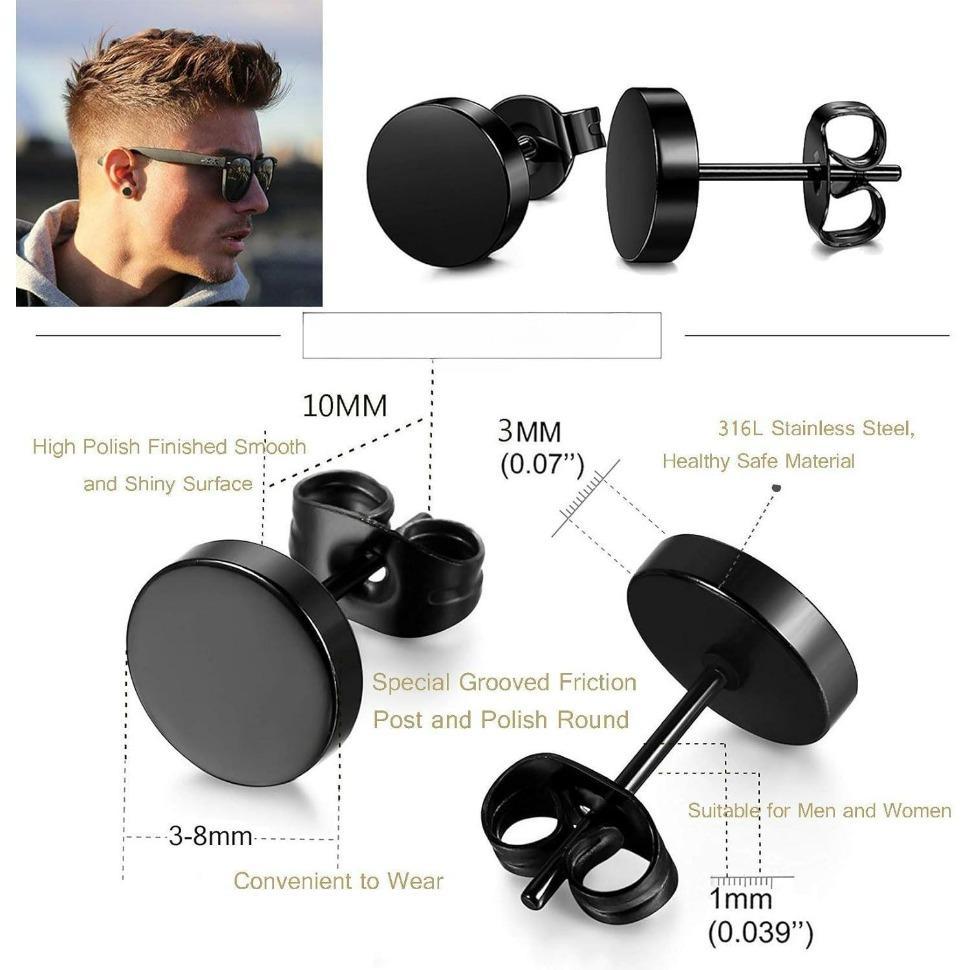 FINREZIO Stainless Steel Black Stud Earrings for Men Women 3mm-8mm Available Daily Menswear Elegant Classic earring stack non tarnish jewelry earrings women