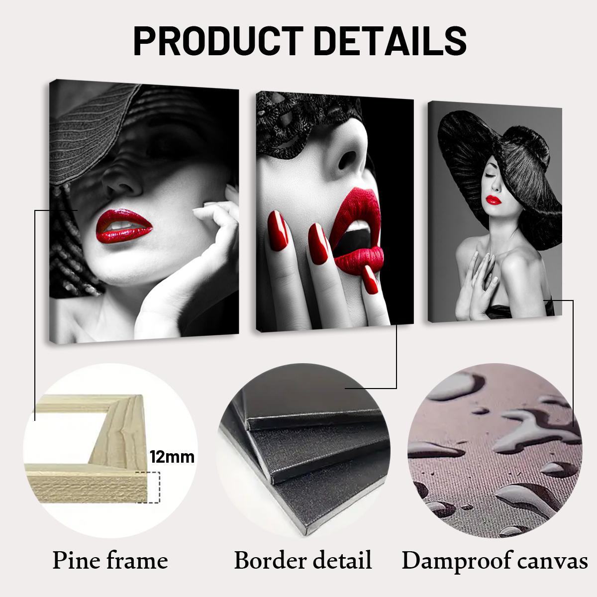 Wooden Framed Canvas Painting, 3 Counts/set Modern Fashion Woman Pattern Wall Art, Wall Decor, Art Wall Decoration for Home Living Room Bedroom Office