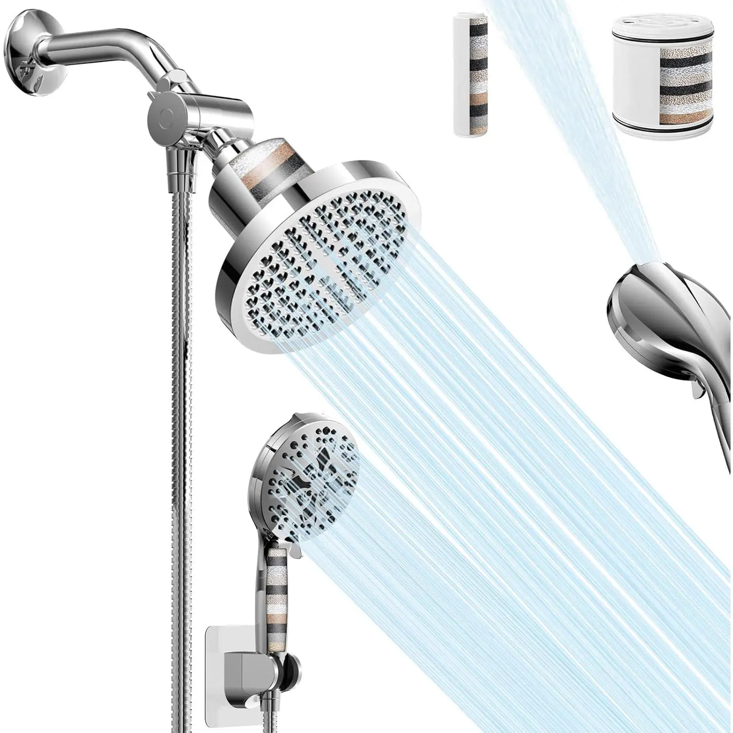 High  Shower  Combo with Handheld , 6" Filtered Rain Shower  & 5" Handheld Shower  with Filters, 69" Stainless Steel Hose -  Shower  Set for Bathroom