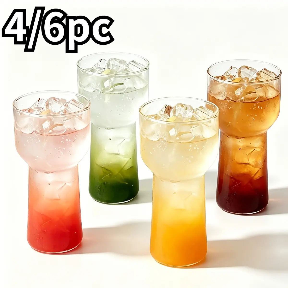 High-End Transparent Torch Cold Drink Cups 4-Piece Set, Minimalist Style, Durable Glass, Drinkware, Ideal for Home and Cafes