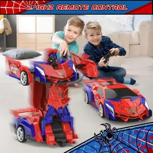 Transform RC Cars for Boys 4-12, One-Button Transforming RC Car 1:18 Scale2.4Ghz Remote Control with One-Button Deformation, 360° Rotation Robot Car Toy Gift