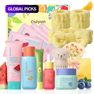 Quiyum Fruit Skincare Gift Set, Includes Facial Cleanser, Toner, Eye Cream,Serum, Cream, Eye Mask,Octopus Brush,Bandeau,Cards, Gift boxes, Best Gift