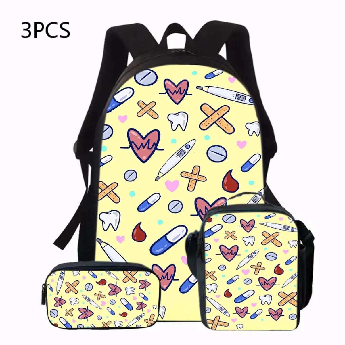 Medical Student Theme 3pcs Backpack, Lightweight Outdoor Leisure Bag, 3pcs Set Includes Backpack, Crossbody Bag, and Pencil Case, Perfect Choice for Holiday Gifts(2D Flat Printing), 2D Flat