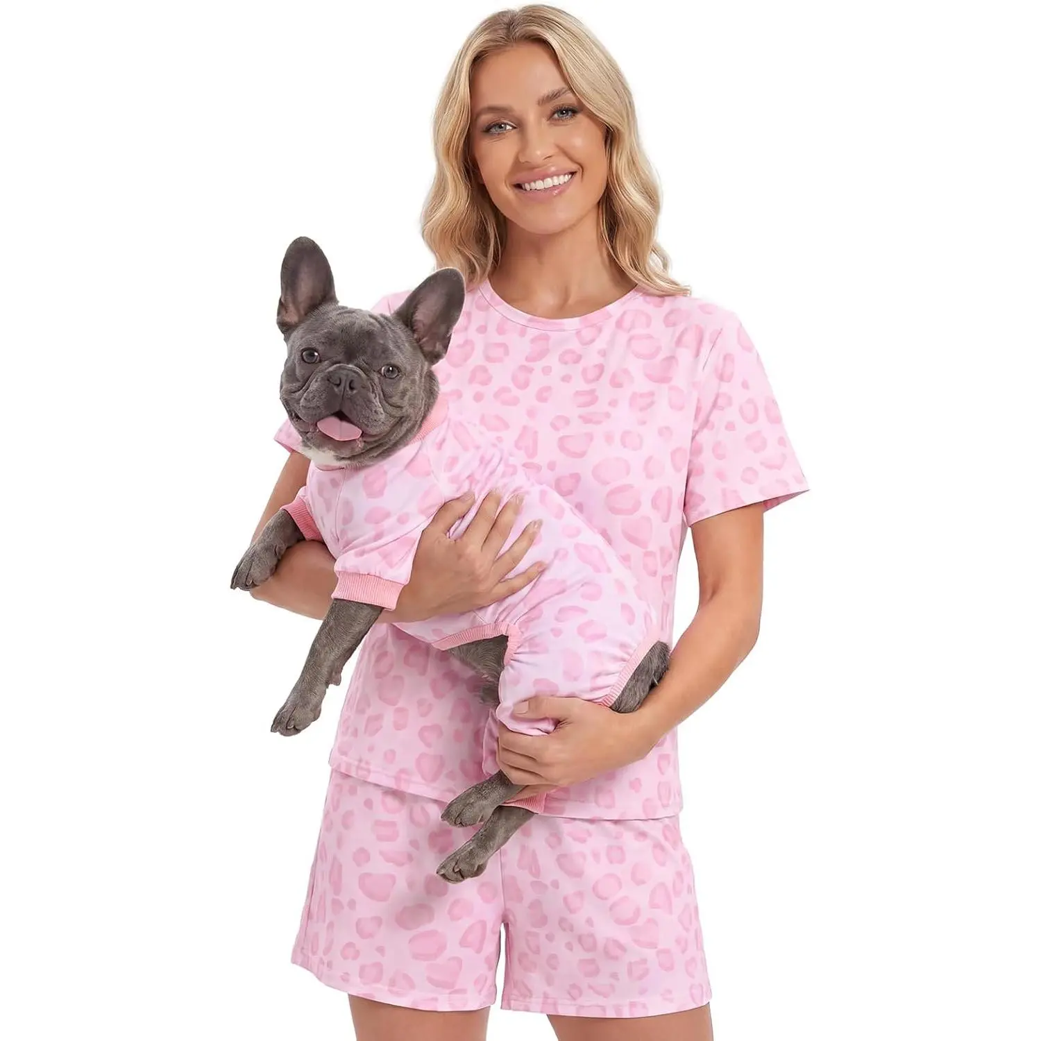 Womens Pajama Set Loungewear Matching Dog and Owner Clothes Short Sleeve Tee and Shorts Leopard Size S Owner and Pet Pajamas Sold Separately