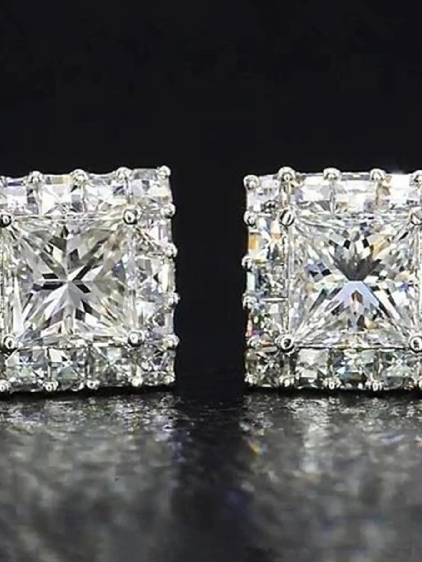1 pair of fashionable and versatile cubic zirconia super sparkling classic square earrings