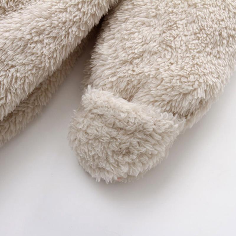 Newborn Baby Boys Girls Bear Ear Fleece Jumpsuits Outfit Long Sleeve Hooded Romper Winter Warm Snowsuit Clothes