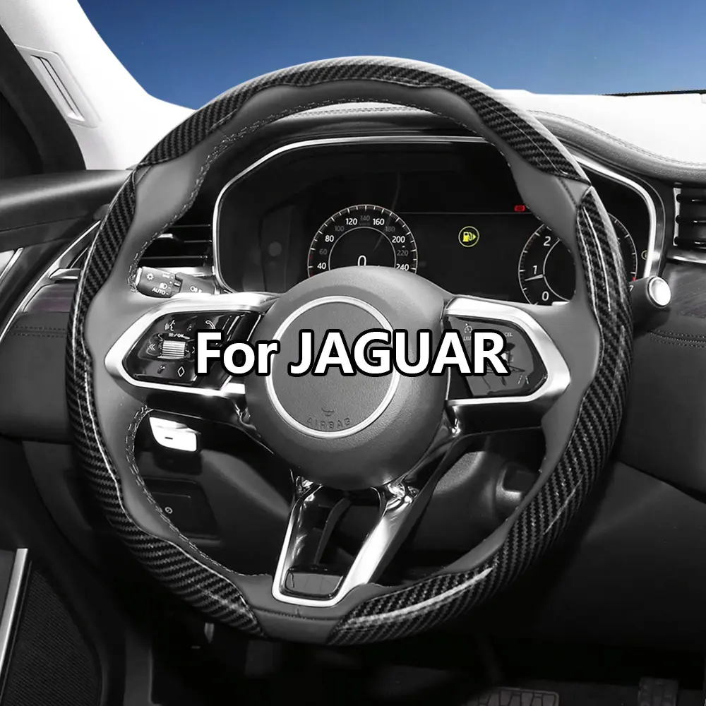 For JAGUAR Segmented Carbon Fiber Steering Wheel Cover Sporty Style Non-Slip Comfortable Grip 2-Piece/3-Piece Set Options Quick-Install Design All-Season Compatibility For F-PACE/E-PACE/I-PACE/F-TYPE/XF Black Blue Silver Red