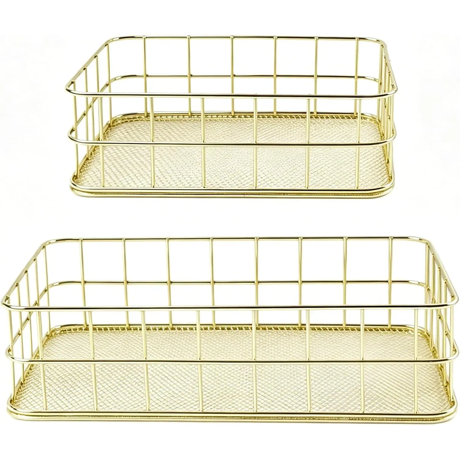 2 Pack Small  Metal Wire Mesh Storage Basket Desk  Organizer | Lightweight  wire basket, space-saving design, breathable mesh, versatile storage, fit desk, bathroom &  station