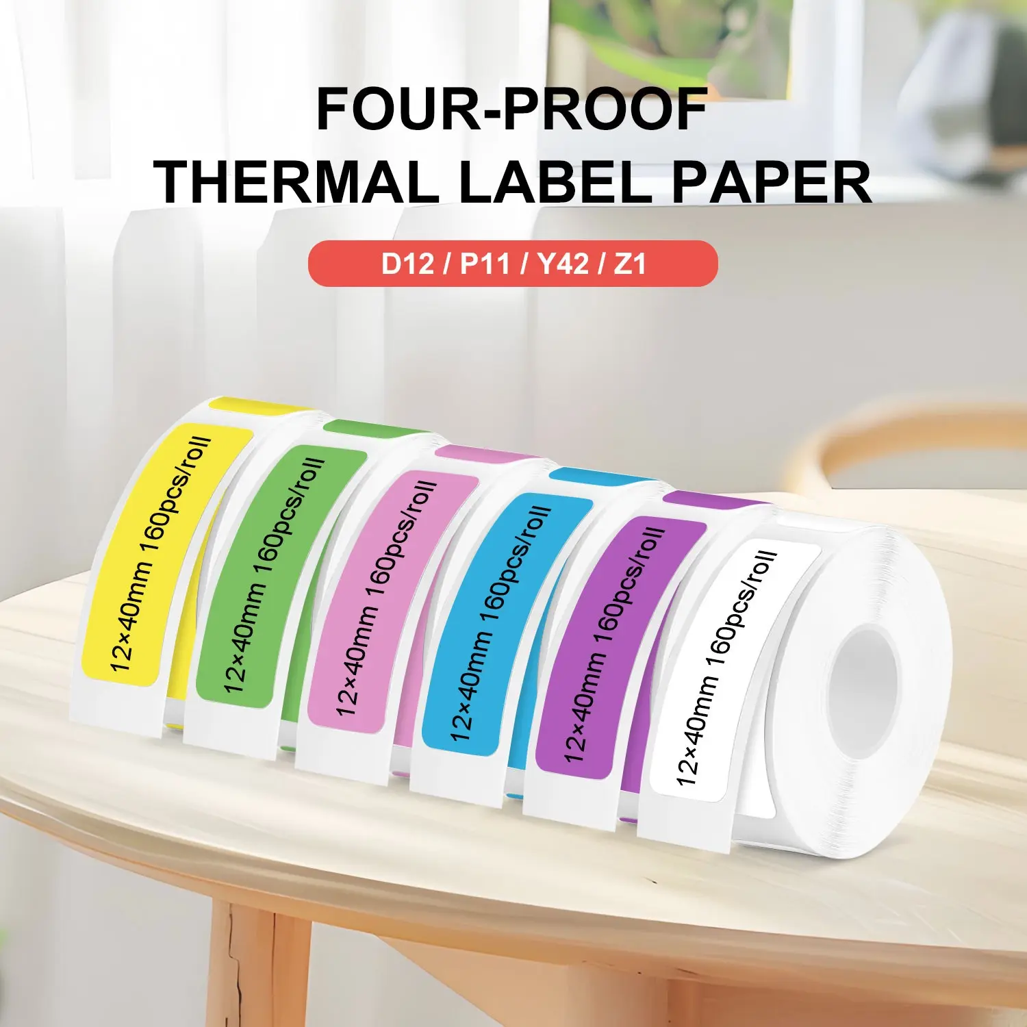 12x40mm Thermal Printer Tape, Thermal Label Paper, 6 Rolls Self-Adhesive Oil & Water Resistant, Easy Replacement, Ideal for Office/home/school/hospital