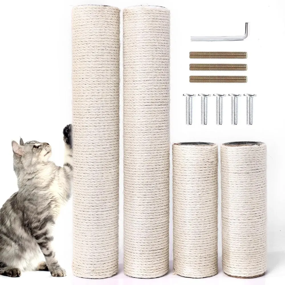 4 PCS M8 Natural Sisal Rope Cat Scratching Post Refill Set, 15.7"x7.9" DIY Parts with Screws for Indoor Tower Refurbishment, Scratchers Accessories