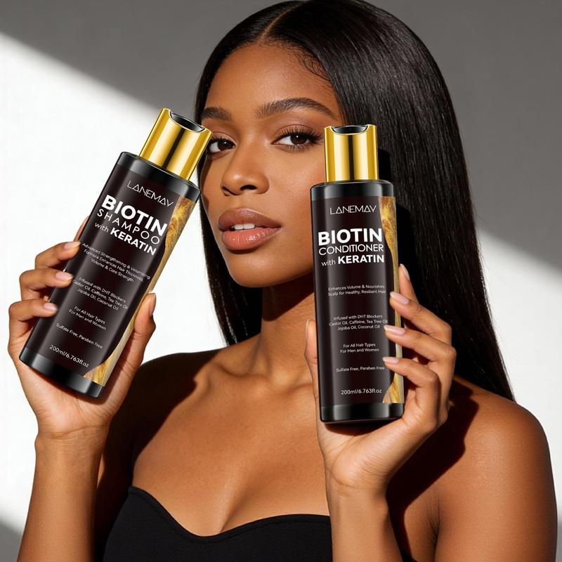 200ml+200ml Biotin Shampoo & Conditioner Set with Keratin - DHT Blockers & Caffeine Formula - Advanced Growth Boosting & Thickness Enhancement - Sulfate Paraben Free Hair Care
