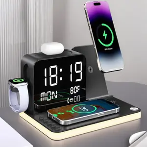 Acer 7 in 1 Wireless Charging Station with MagSafe for iPhone Android Apple Watch AirPods Fast Charging LED Night Light Bluetooth Sync Clock Thermometer USB A and USB C Ports Perfect Gift