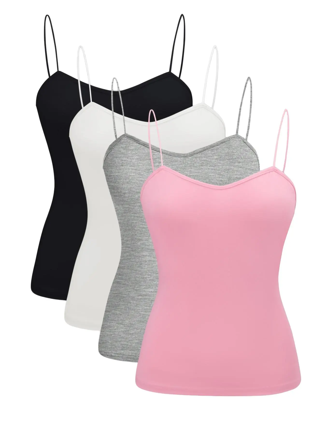 4-Pack Women's Thin Strap Camisole Tops, Simple Solid Color Basic, Soft Flowy Multi-Color Innerwear, Ideal for Daily Casual Wear
