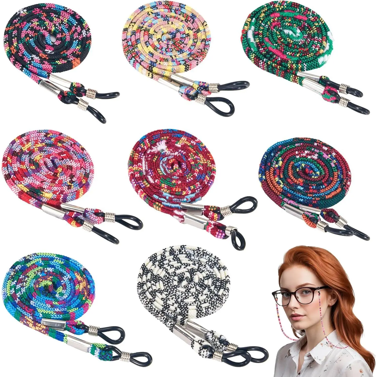 8 count Eyeglass Holder Strap, Glasses Strap Cord Lanyard, Sunglass Retainer Chain for Men Women , Multicolor Eyewear String Safety Band