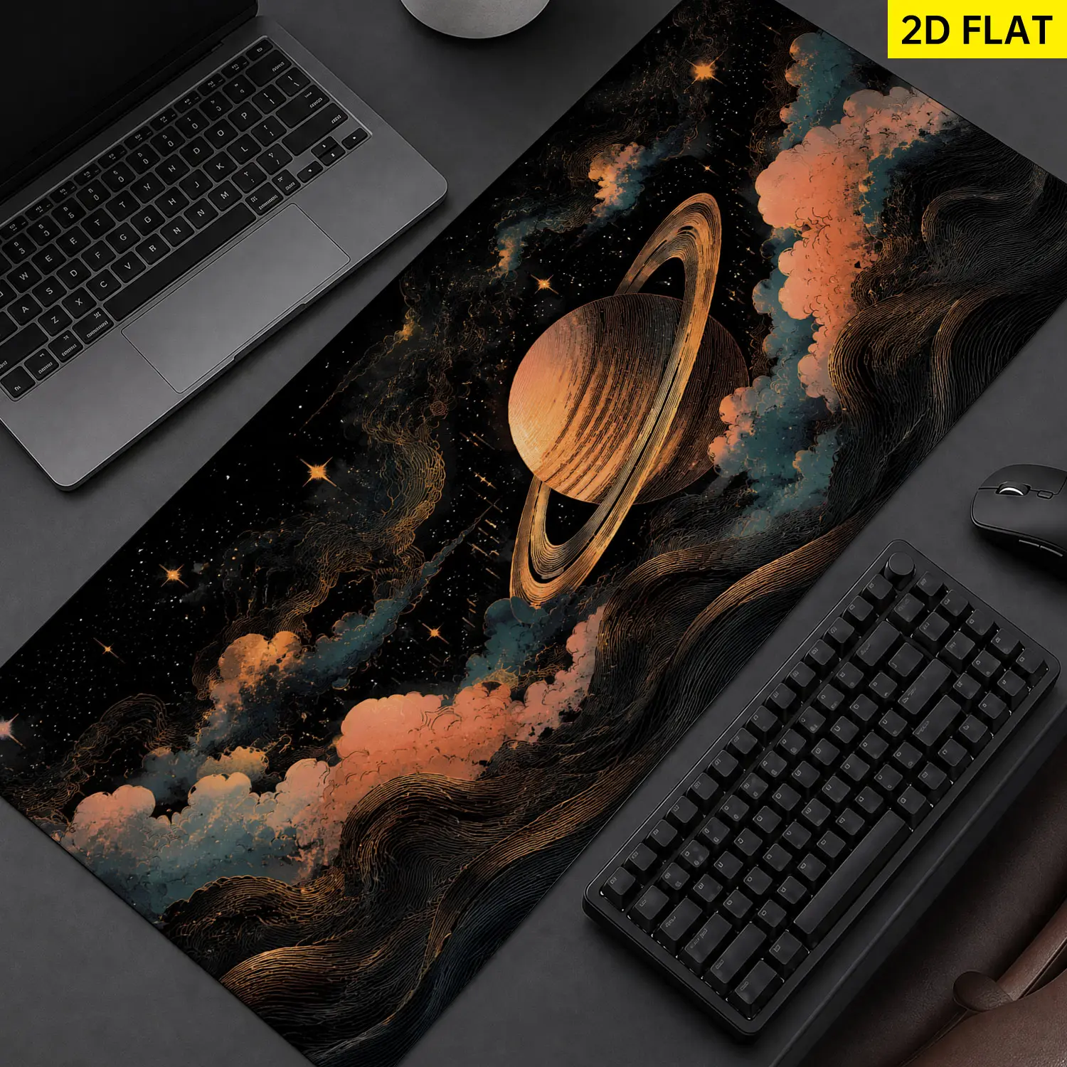 Extra Large Saturn galaxy space art Mouse Pad, Non Slip Rubber Pad, Desktop Decoration Drotection Pad, Washable, Lock Edge Multi Size, Premium Multipurpose Mousepad For Home, Office, Gift for Family and Friends