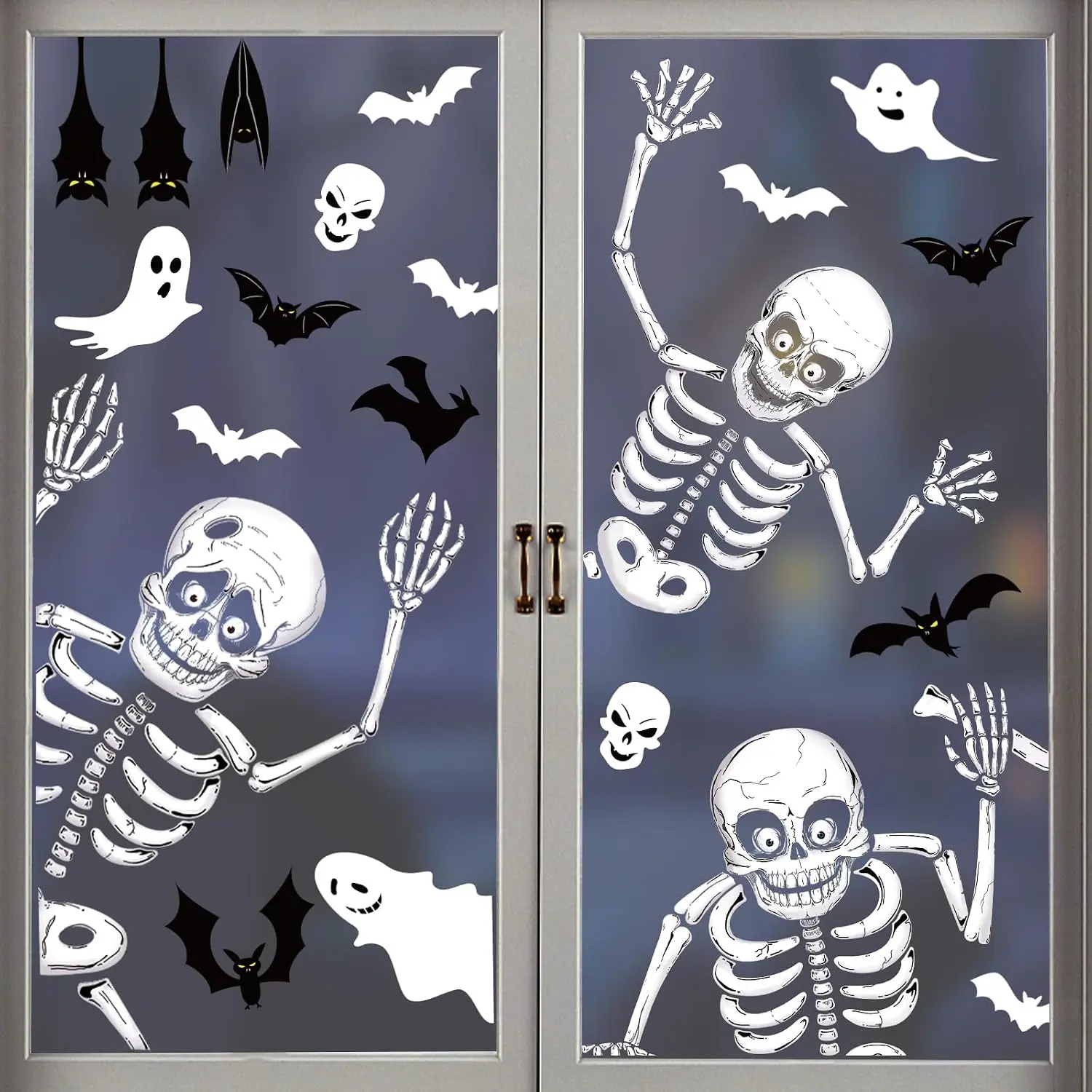 Halloween Window Clings Skeleton Window Decorations for Glass Windows, Double Side Cute Halloween Window Stickers  Indoor  Office Party Decor