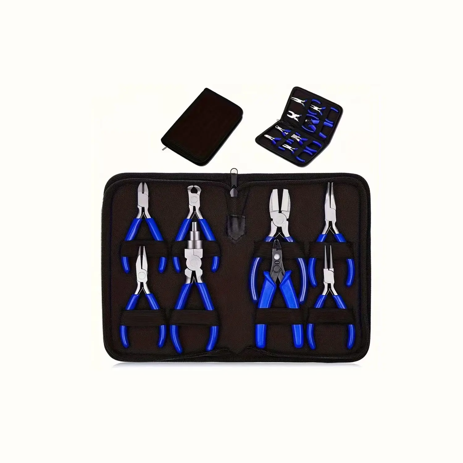8-Piece Mini Jewelry Pliers Set, Handmade Beading/bangle Making, Art Supplies, Craft Tools, Durable Metal, Blue Handle, Includes Round, Flat, Pointed Pliers