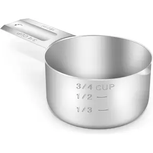 1 PCS 3/4 Cup (180ml, 6oz) Stainless Steel Single Measuring Cup Scoop, Dual Metric & US Measurement Markings, Dishwasher Safe