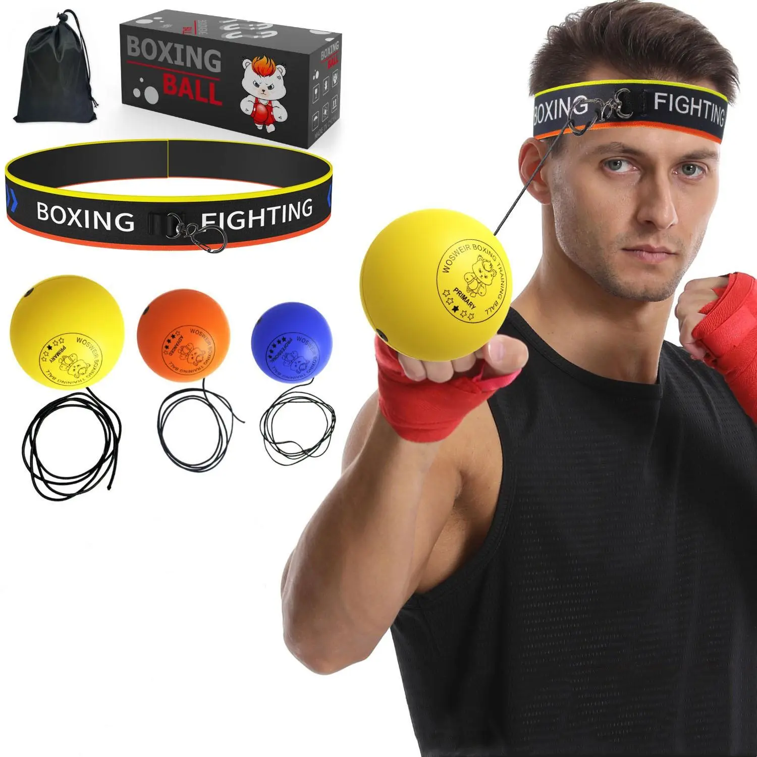 Boxing Reflex Ball Set, 1 Set Adjustable Speed Boxing Balls with Headband & 3 Spare Strings for Improves Speed, Boxing Training Equipment for Home Gym Workout