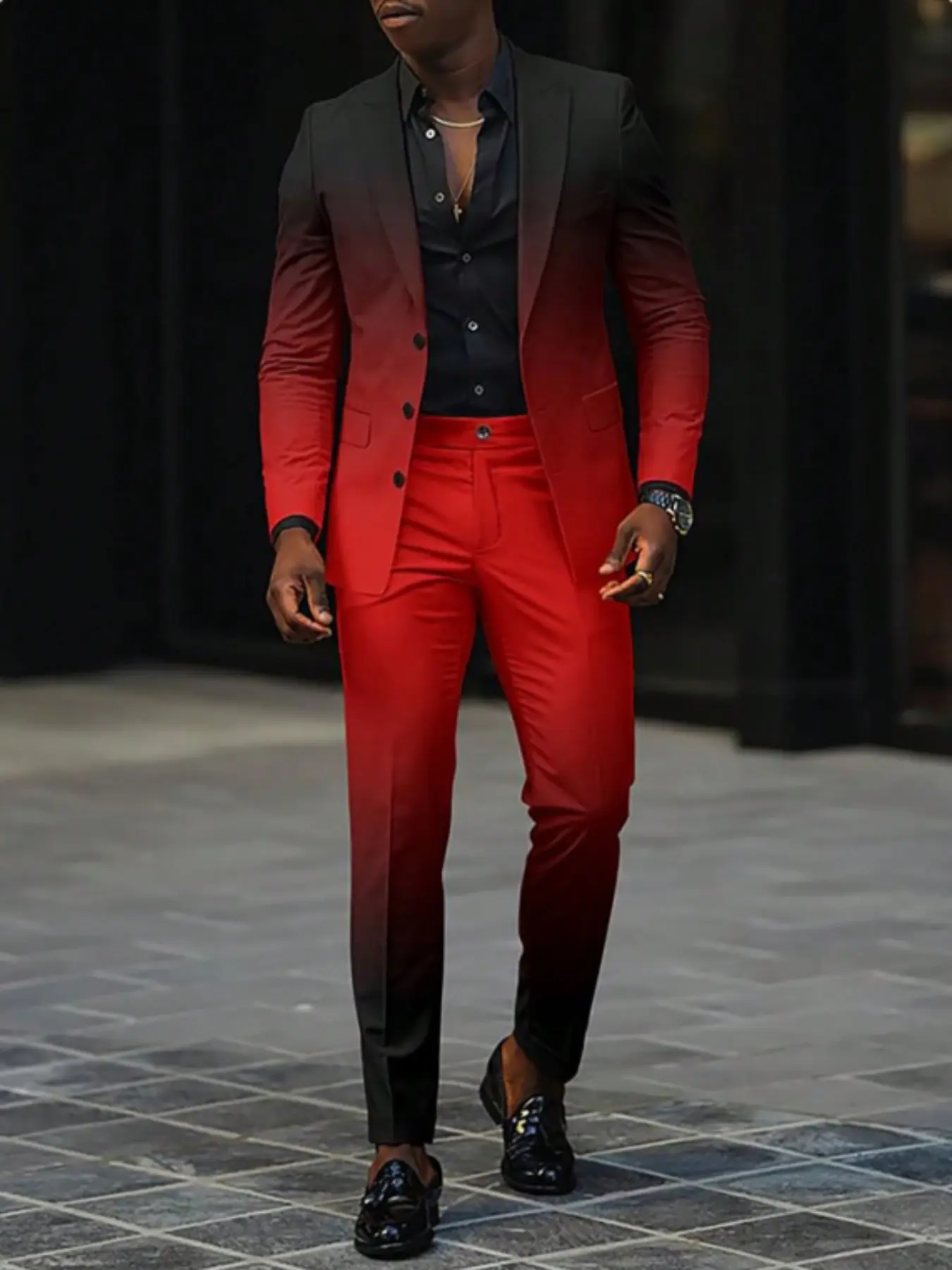 Men's Gradient Color Block Slim Fit Suit Set, Elegant Blazer with Long Pants, Formal Wear for Wedding Party Dinner Ball