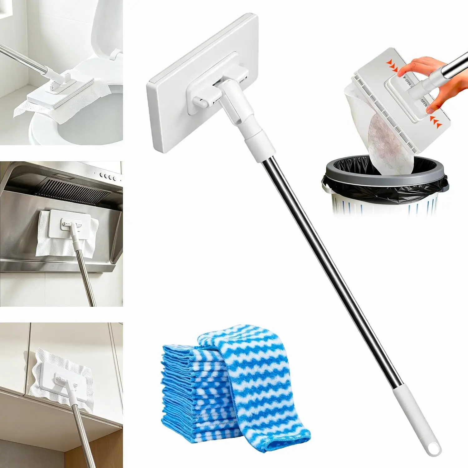 Mini Mop Zero Touch Gap Dust Cleaner With Locking Head Cloth Changing Design For Kitchen Bathroom Toilet Corners Window Wall Cleaning Comes With 10 Reusable Cloths