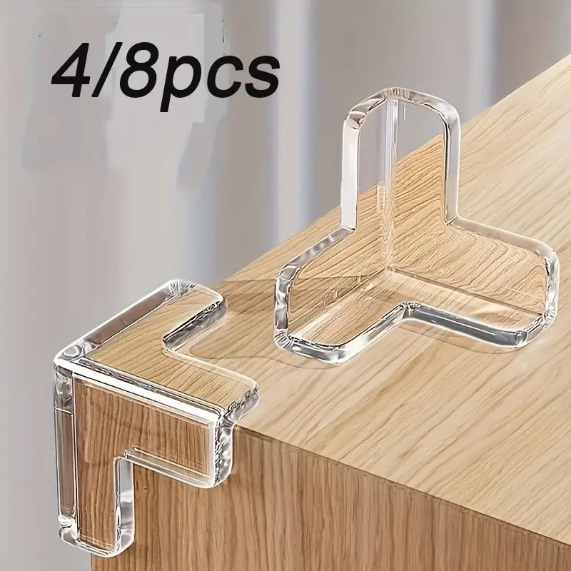 4/8pcs Transparent Table Corner Protectors, Strong Adhesive T-Shape Furniture Guards, Hard Floor Protection, Smooth Surface, Pet Friendly