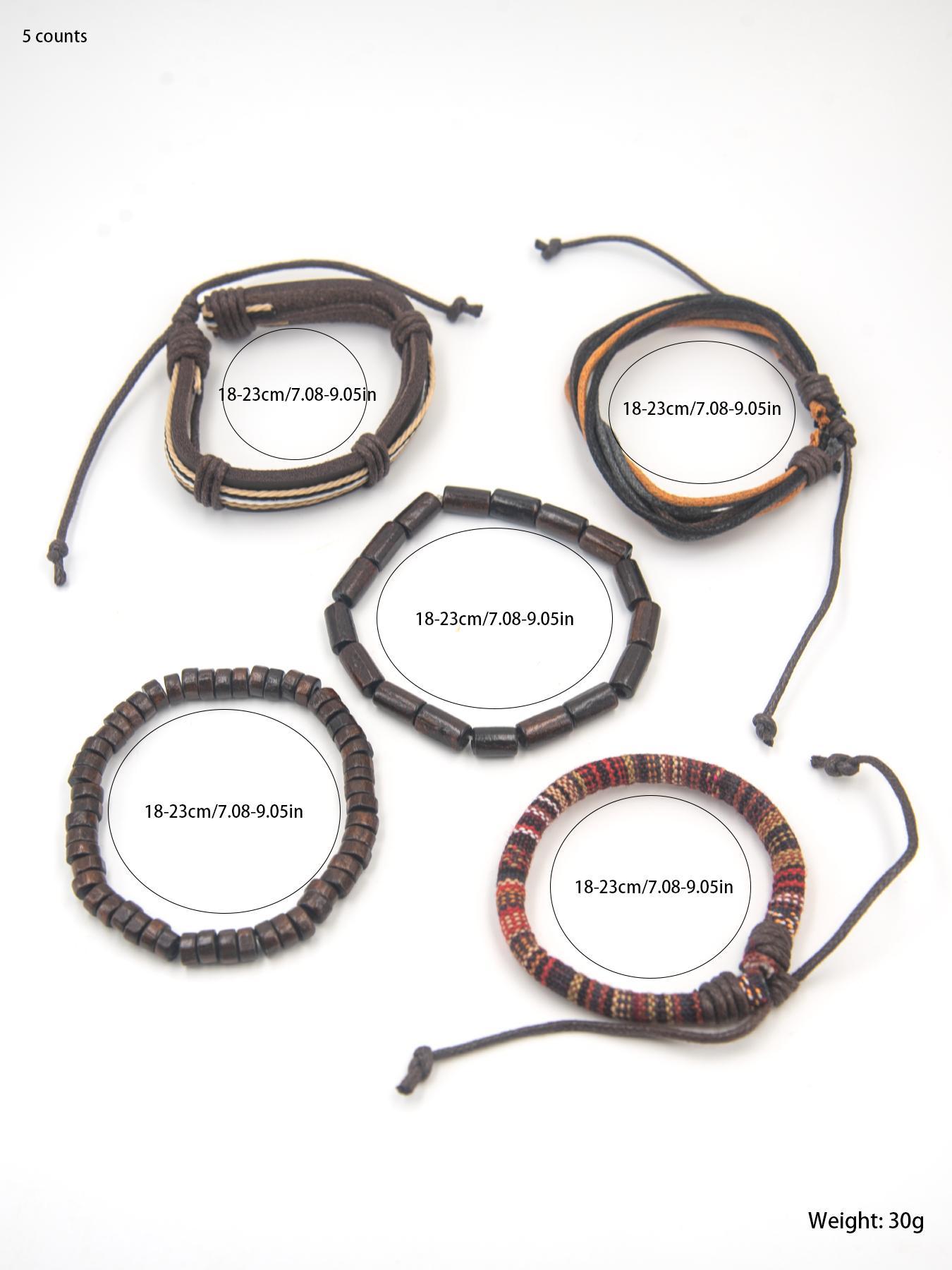 5pcs Boho Style Adjustable Beaded Design & Braided Bracelets, Casual Trendy Vintage Jewelry for Women & Men, Fashion Versatile Accessories for Parties and Clubs, Stackable Bracelets