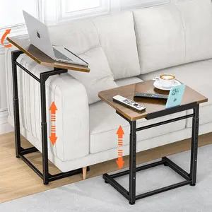 8-Level Adjustable Height Tv Tray Table, C-Shaped End Table with 90° Tilt Adjustment, Phone & Tablet Slot Side Computer Desk for Couch Sofa Bed Chair Living Room (Brown)