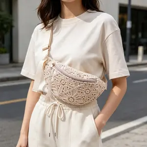 2pcs Women's Crossbody Bags Set, Hollow Out Design Shoulder Bag, Waist Pack with Fringe, Handbag for Daily Use, Polyester Material