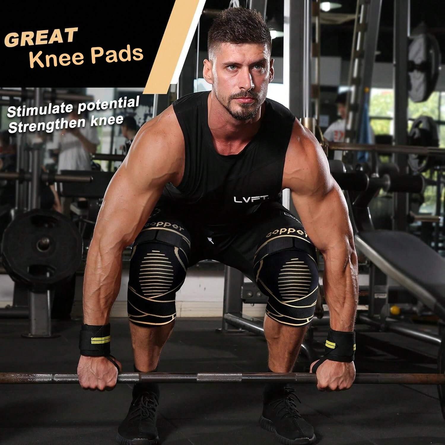 Copper Knee Brace with Strap, Compression Sleeve for Knee Support & Stability, Modern Design Durable Nylon-Blend Knee Compression Wrap, Sports Knee Brace, Patellar Knee Brace, Knee Saver, Knee Wraps