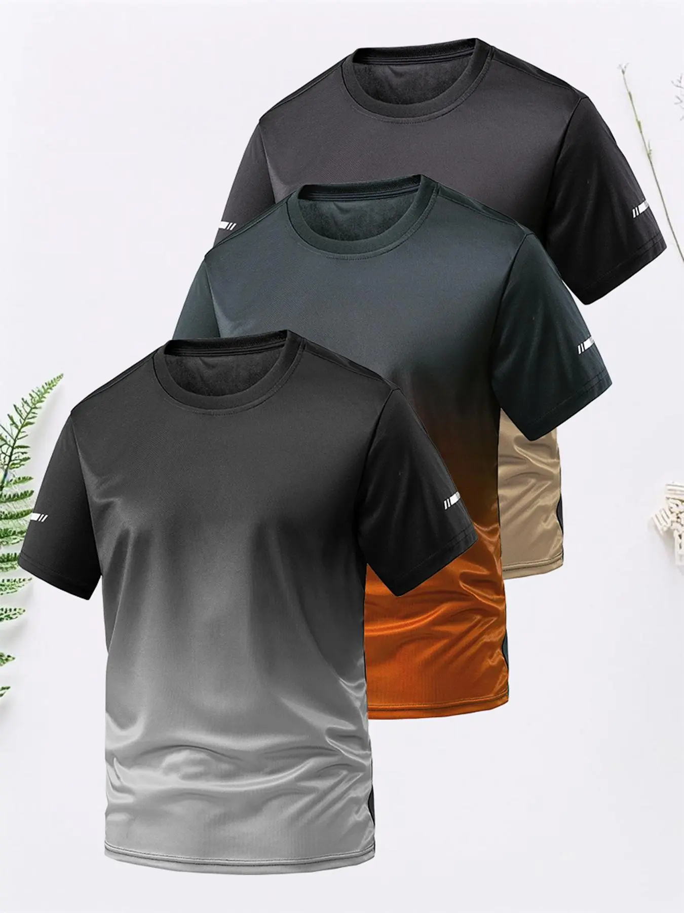 Men's Ombre Print Round Neck Tee, Regular Fit Sporty Quick Drying Breathable Short Sleeve T-shirt, Activewear T Shirt, Activewear Athletic, Athletic Apparel, Athletic Clothing, Sports T Shirt, Gym Tees for Gym Workout Running, Men's Top for All Seasons