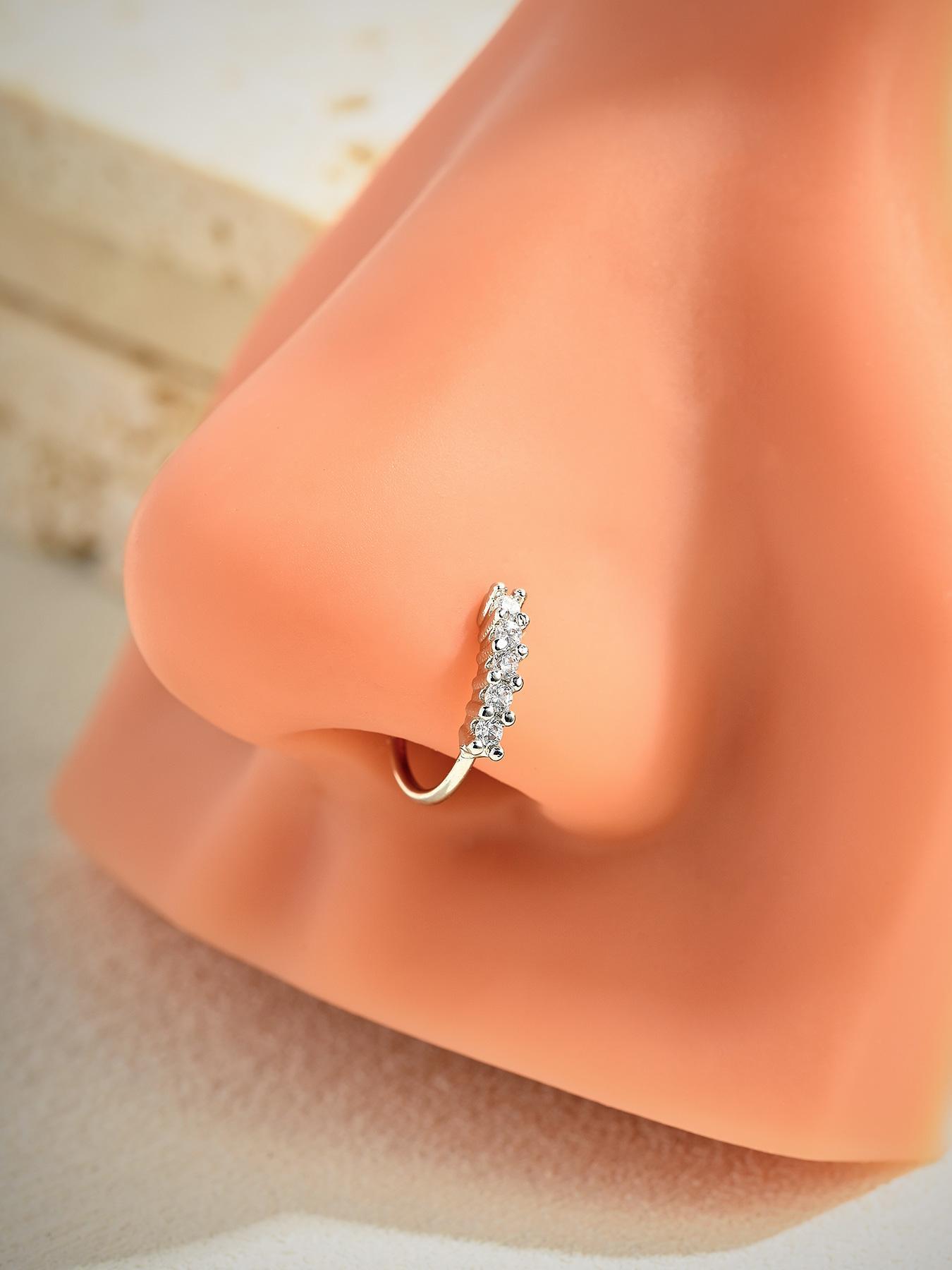 Unisex Rhinestone Decorated Nose Ring, Septum Ring, Elegant Round Nose Rings For Men And Women, Body Jewelry For Party