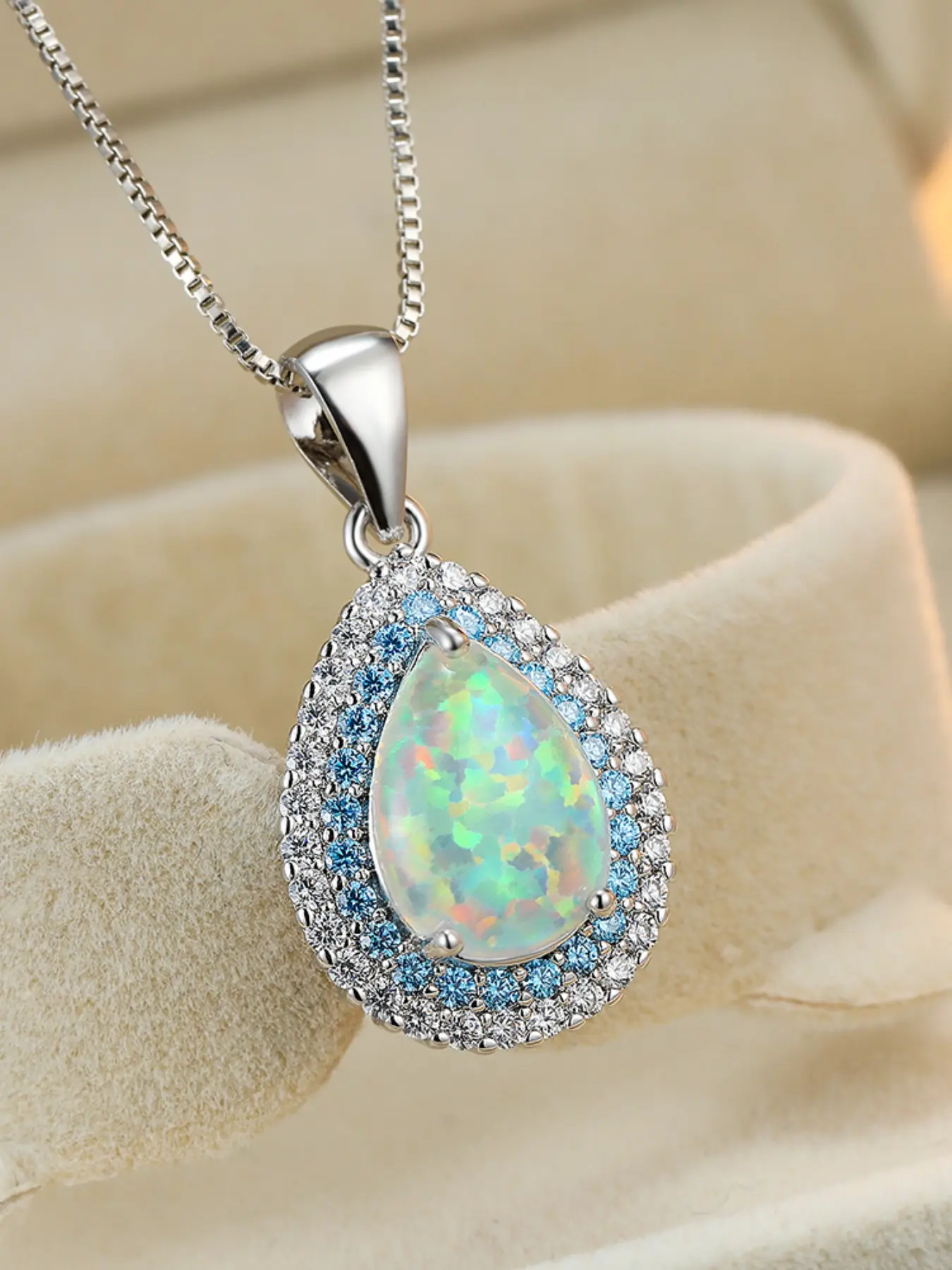Elegant Waterdrop Design Synthetic Opal Necklaces for Women Stackable Pendant Necklace Delicate Jewelry Perfect for Engagement Weddings Party, Daily Wear Anniversary Gift