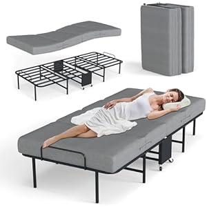 Queen Size Bed Frame with 4 Storage Drawers and Headboard with Charging Station and LED Lights,2 Tier Solid Wood Headboard Storage/Noise Free/No Box Spring Needed/Remote Control/Rustic Grey