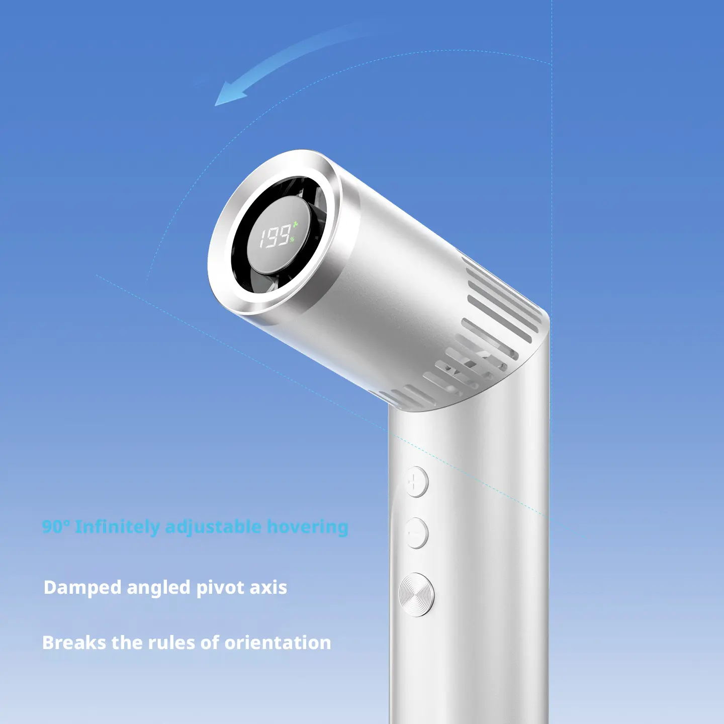 New handheld fan, high-speed mini fan with light, desktop and neck-hanging, digital display, portable lipstick-sized fan