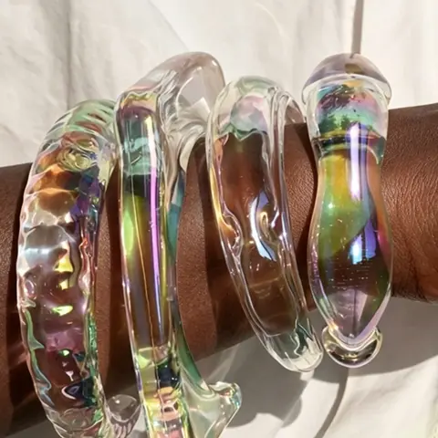 4Pcs Clear Colorful Resin / CCB Bangle Bracelet Set , Iridescent Y2K Stackable Cuff, Trendy Geometric Party Vacation Accessories for Women, Glossy Bangle