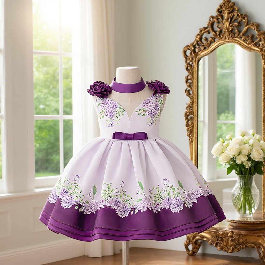 Girls dresses girls party dresses flower girl elegant children's clothing print design elegant high-end dress skirt