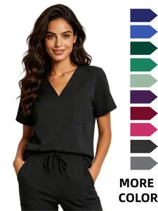 Women's Medical Scrub Top Set, Multiple Pockets, Stretchy Breathable Quick-Dry, Hospital Clinic Home Wear, Workwear, crubs Medical Uniforms Woman Multicolour SPA Beauty Uniform Dentist Veterinary Working Clothes Unisex Pharmacy Clinic Scrub Set