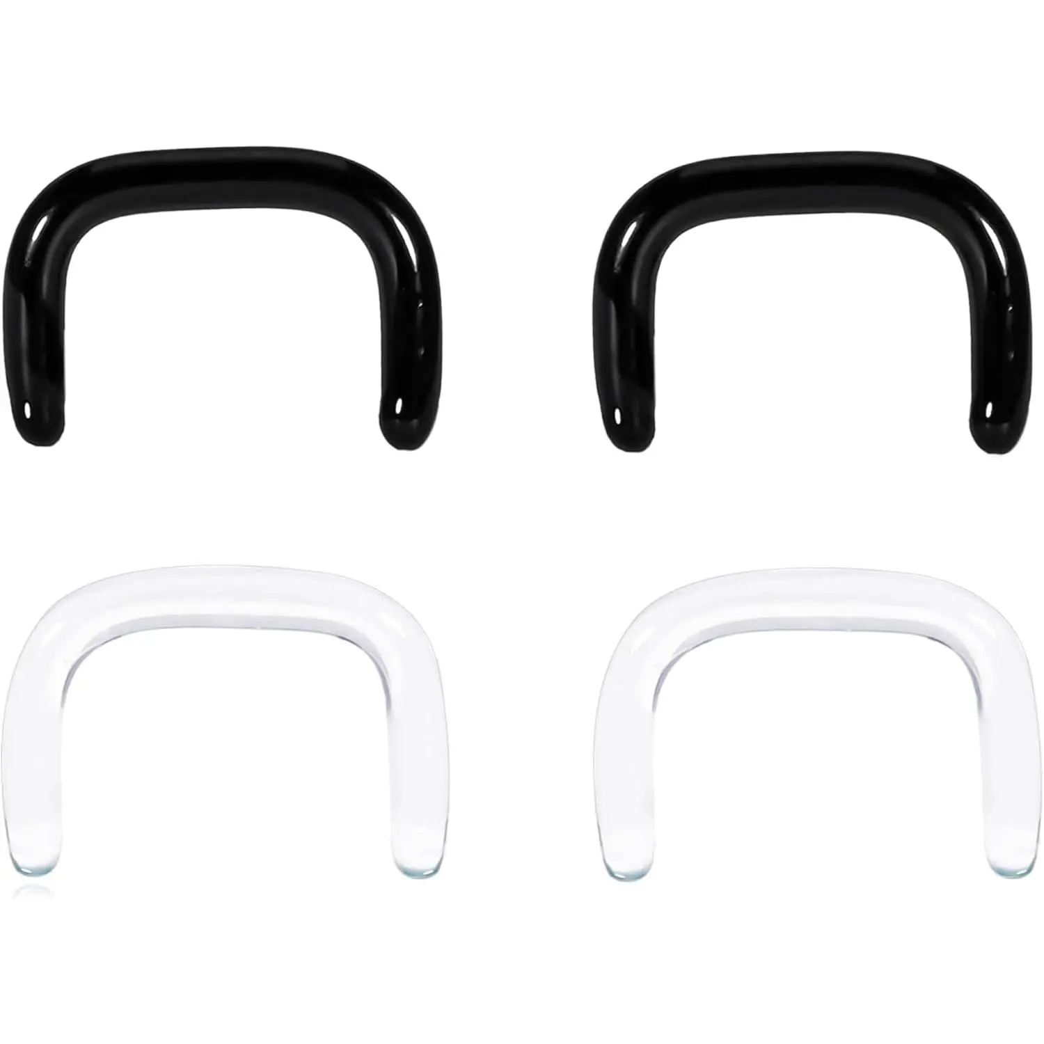 Glass Septum Retainer 16G to 8G - 2 Black + 2 Clear U-Shaped Retainers with O-Rings Hypoallergenic Invisible Nose Piercing for Work, Sports & Surgery Comfortable Glass Retainer Jewelry