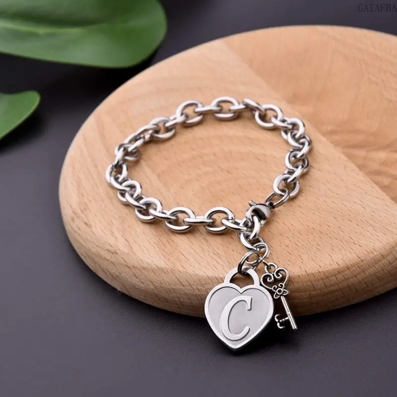 Alloy pendant bracelet with 26 letters, heart and coin decorations, versatile wrist jewelry and bangle accessories,back to school,back to school haul