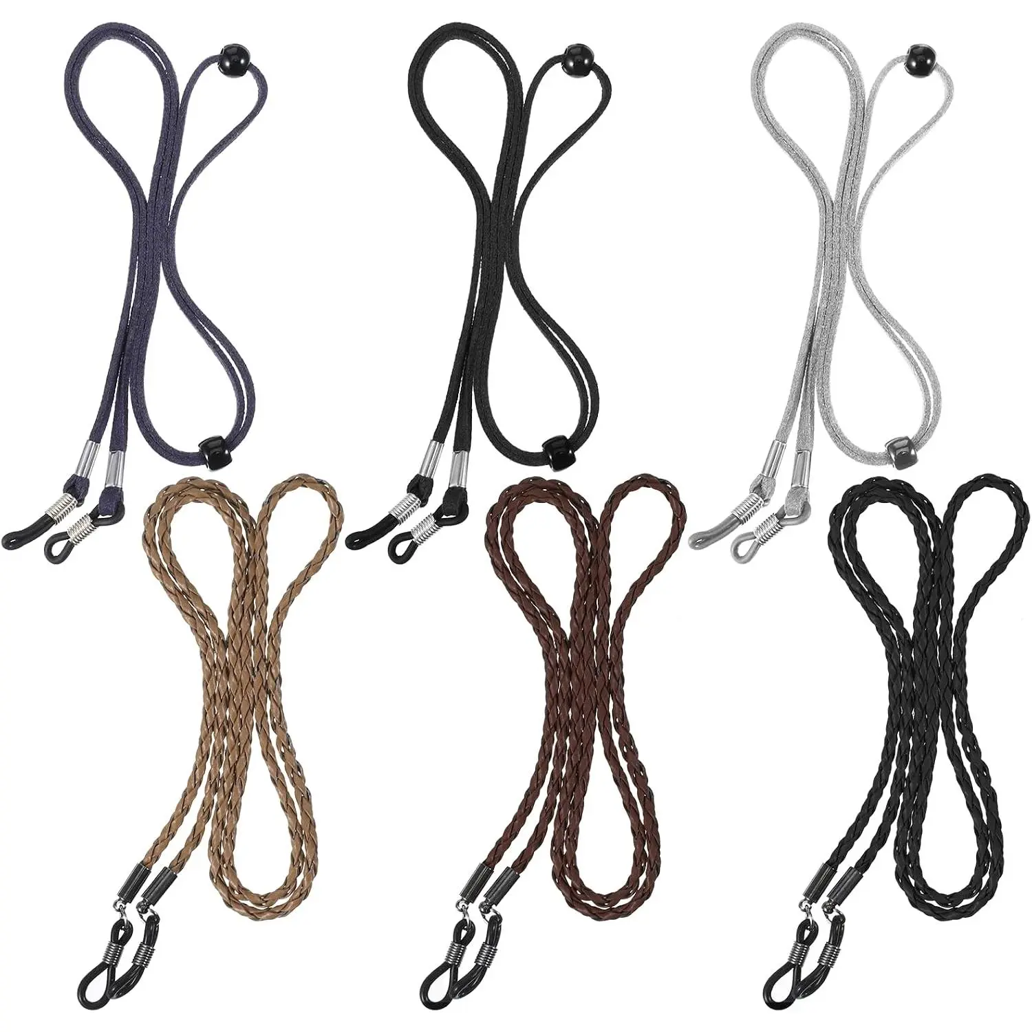 Unisex Modern Leather Eyeglass Holder Lanyards - 6-Count Adjustable Eyewear Retainers for Daily Use, Reading, Driving, Lanyard