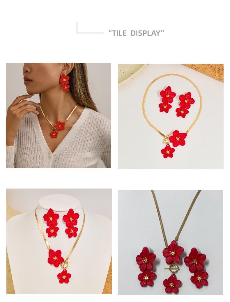 New Chinese-style trendy large flower necklace - High-end spray-painted flower pendant jewelry set