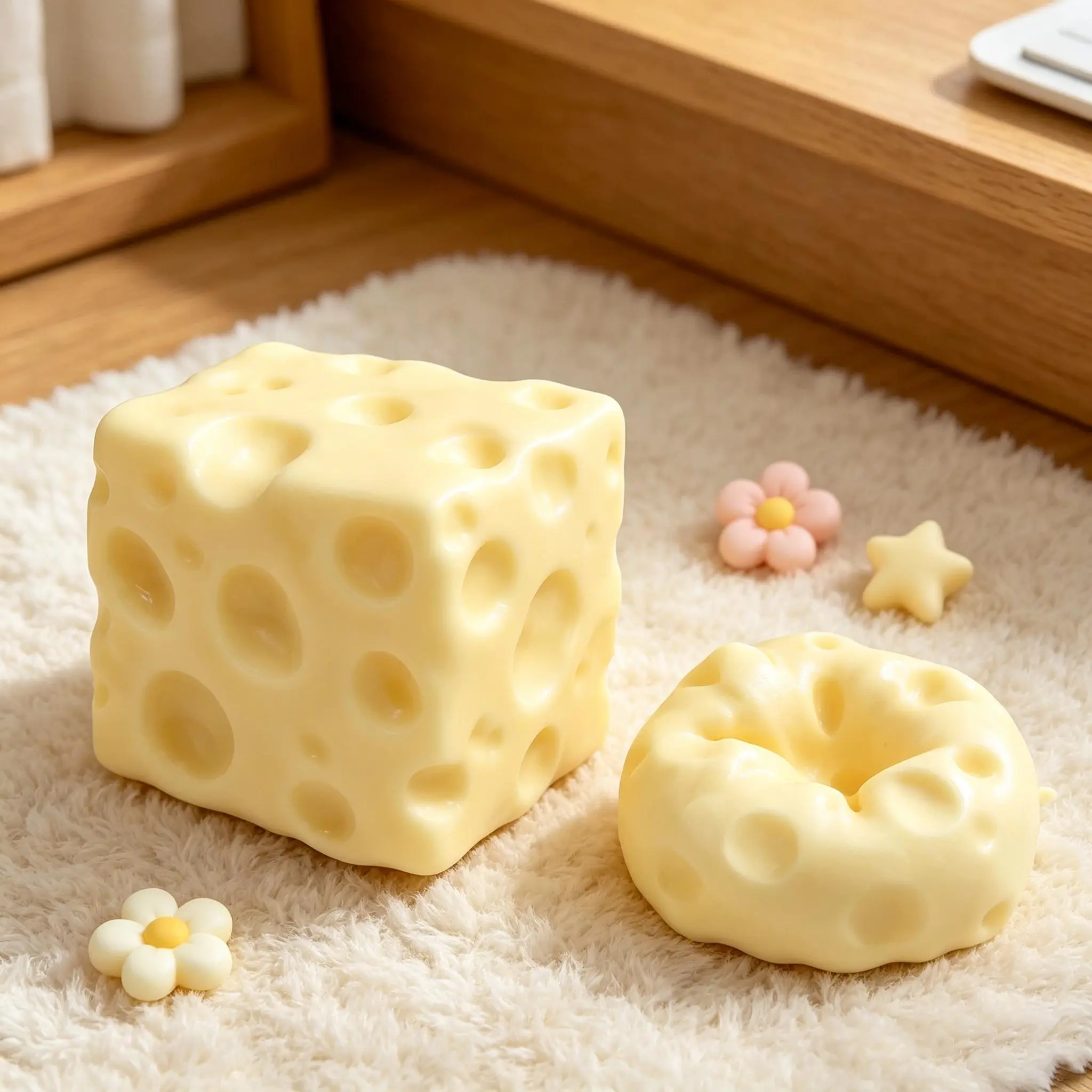 Giant Cheese Squishy - Yellow Moldable Stress Relief Fidget Toy with Squeeze Feature, Ideal for Play and Relaxation, Non-Rebound & Slow Rebound Options, Giant Squishy