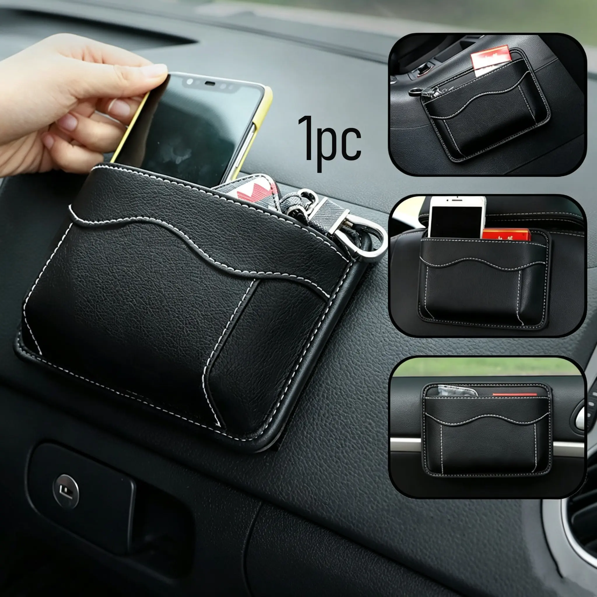 Adhesive Car Phone Storage Bag, Multi-Functional Dashboard Organizer, Portable Key Paper Towel Holder, Anti-Fall Vehicle Organizer