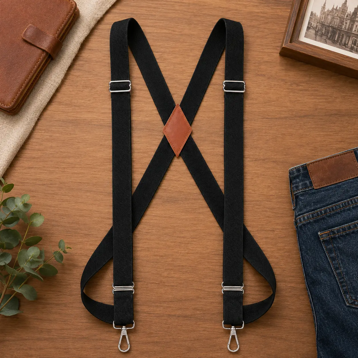 Heavy Duty Adjustable X Back Elastic Side Clip Suspenders Secure Comfortable Fit for Work Wedding Formal Wear for Man Women Swivel Hooks