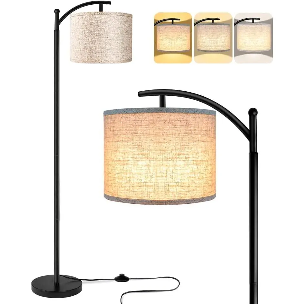 Black Industrial Floor Lamp with 3 Color Temperatures 9W Power-Saving LED Bulb, Beige Lampshade, Warm White Eye-Protect Soft Light, Simple Classic Design for Living Room Bedroom, Floor Lamps & Torchieres