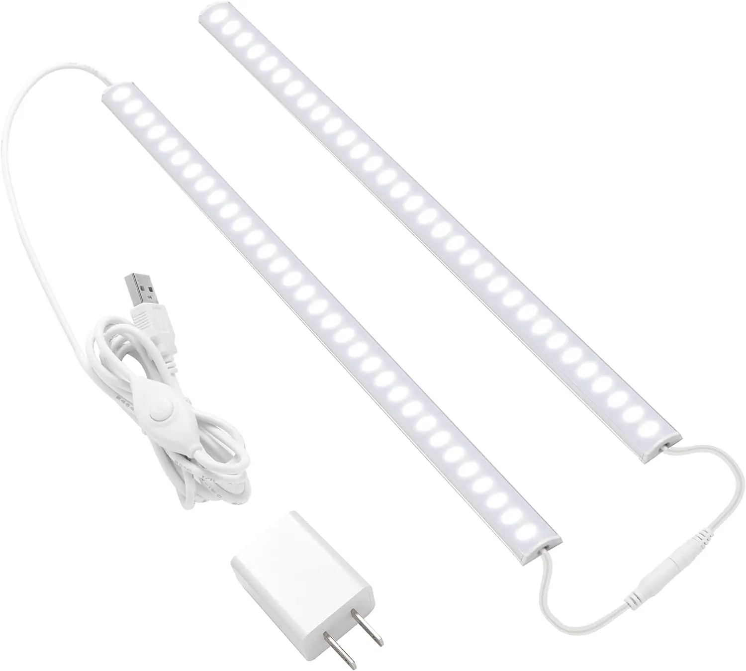 Under Cabinet Lighting, 2pcs 12 Inch Dimmable Closet Light, Cold White 6000K Linkable USB LED Light Bar, Memory Function, Under Counter Lights for Kitchen, Desk, Workspace