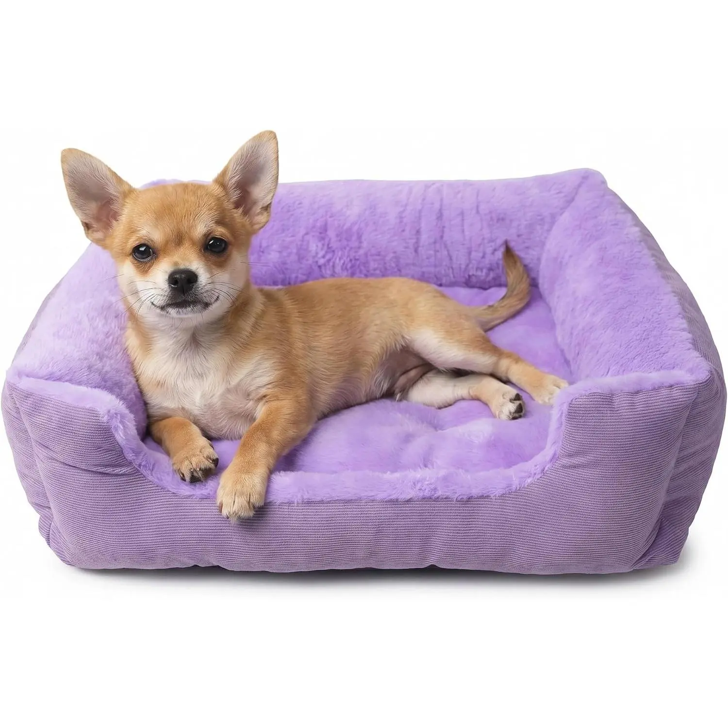 Tiny Dog Bed for Extra Small Dogs for Chihuahua Yorkie Toy Breeds Washable Soft Rectangle Puppy Bed with Plush Surface 18 Inch ,Purple