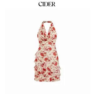 Cider Chiffon Floral Halter Neck Tiered Mini Dress Dealsforyou