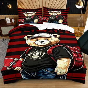 Bear print pattern soft and durable bedding duvet cover set, including 1 duvet cover and 1 or 2 pillowcases, without a core or pillow, suitable for children or adults as gifts, modern style fashionable bedroom bed decoration